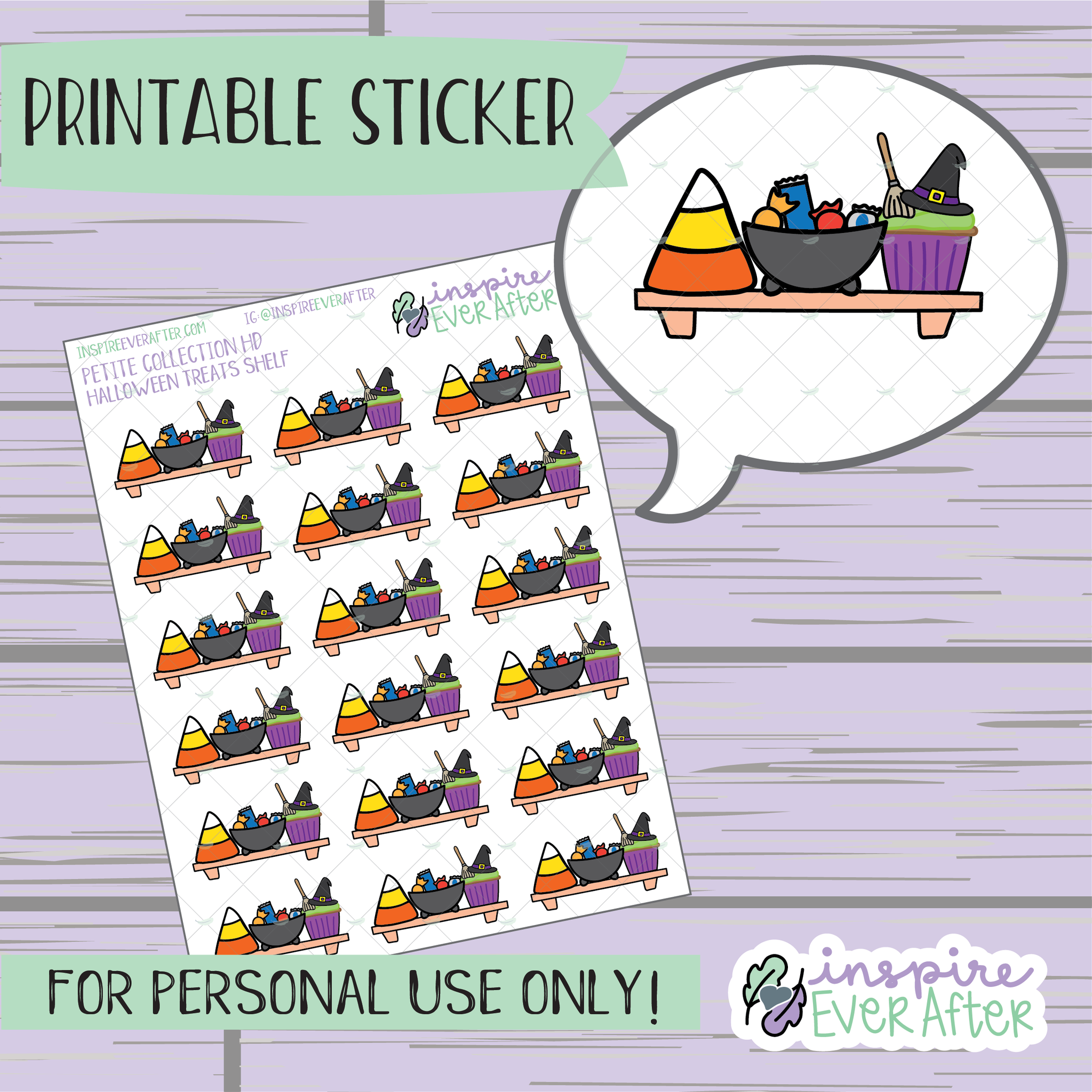 Halloween Treats Shelf - Printable Stickers - Hand drawn Fall Deco Planner Stickers