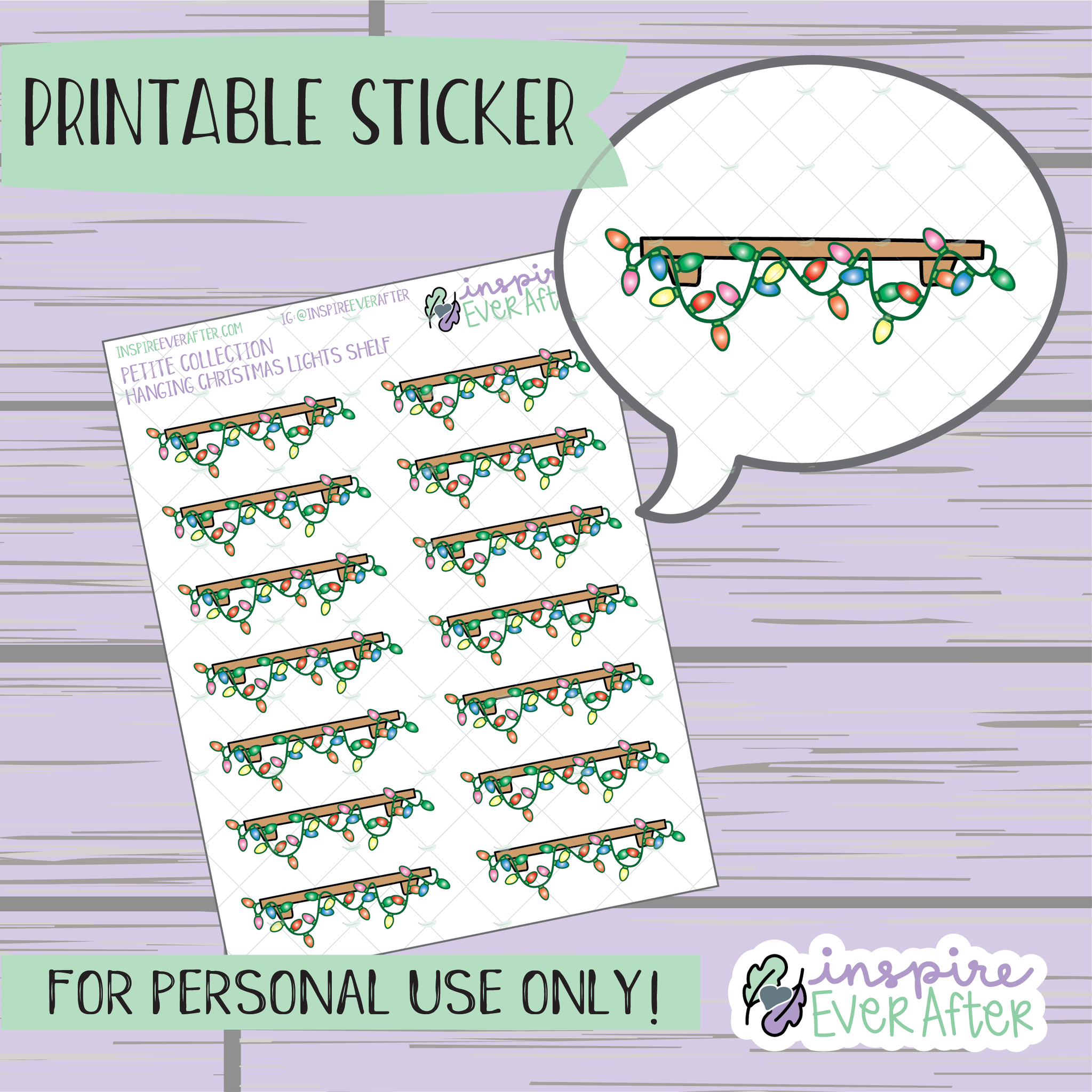 Christmas Lights Shelf - Printable Stickers - Hand drawn Holiday Deco Planner Stickers