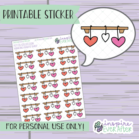 Hanging Hearts Shelf - Printable Stickers - Hand drawn Valentines Deco Planner Stickers