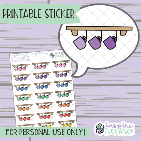 Hanging Mug Shelf - Printable Stickers - Hand drawn Beverage Deco Planner Stickers