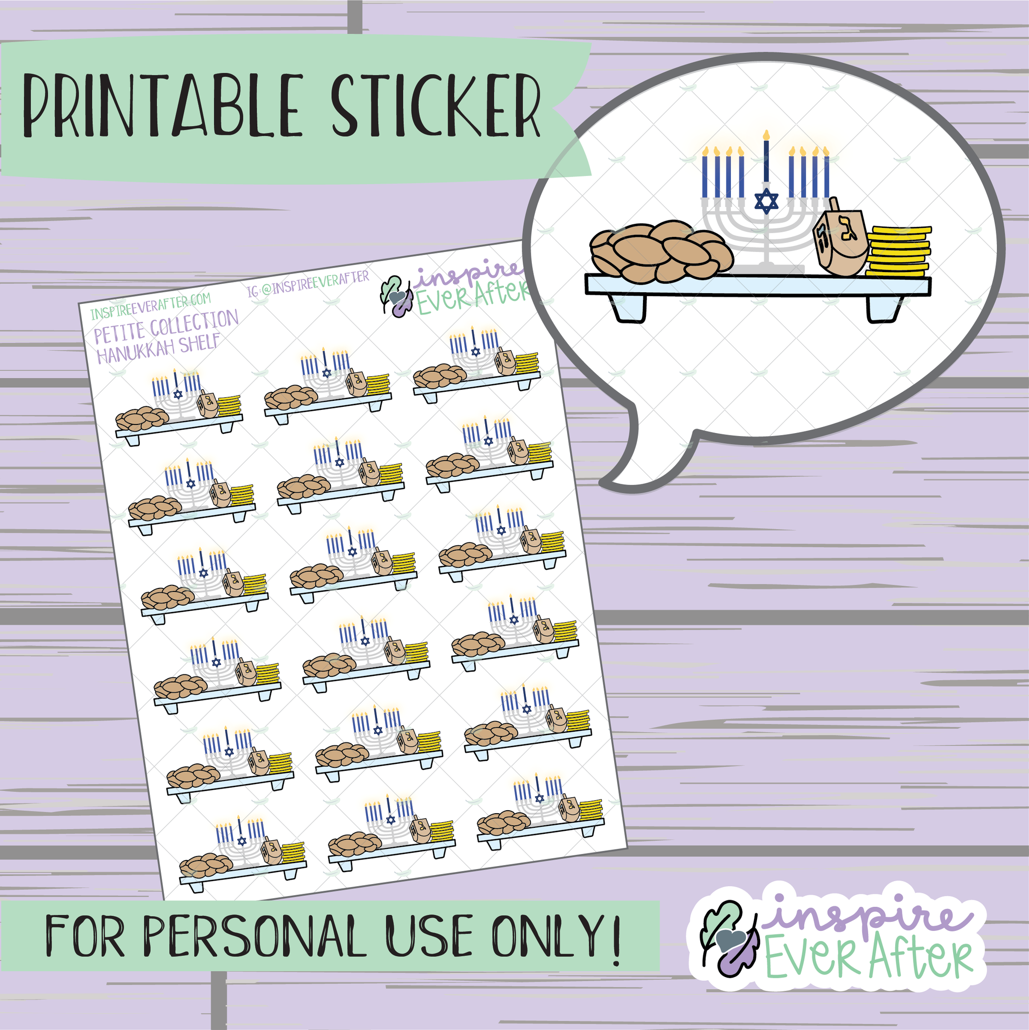 Hanukkah Shelf - Printable Stickers - Hand drawn Holiday Deco Planner Stickers