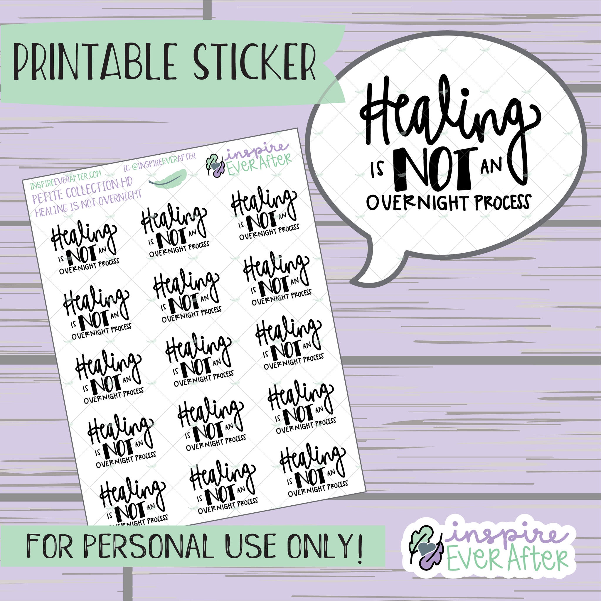 Healing is Not an Overnight Process - Printable Stickers - Hand drawn Positive Affirmation Deco Planner Stickers