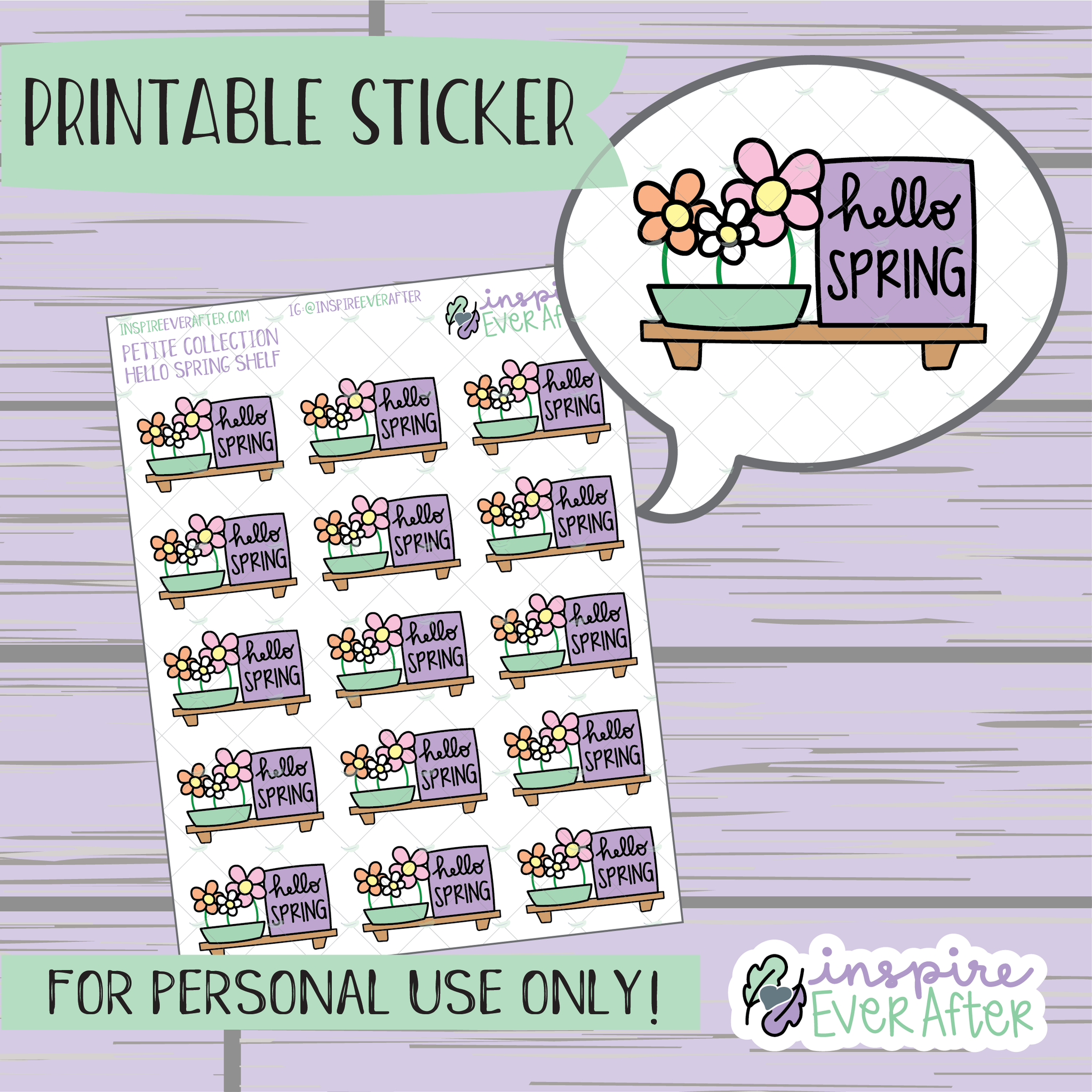 Hello Spring Shelf - Printable Stickers - Hand drawn Seasonal Deco Planner Stickers