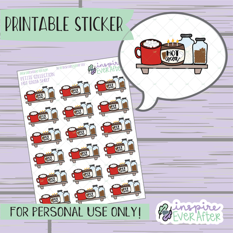 Hot Cocoa Shelf - Printable Stickers - Hand drawn Winter Beverage Deco Planner Stickers