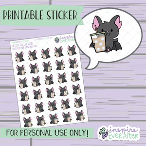 Batrick the Bat Loves Iced Coffee - Printable Stickers - Hand drawn Character Beverage Deco Planner Stickers