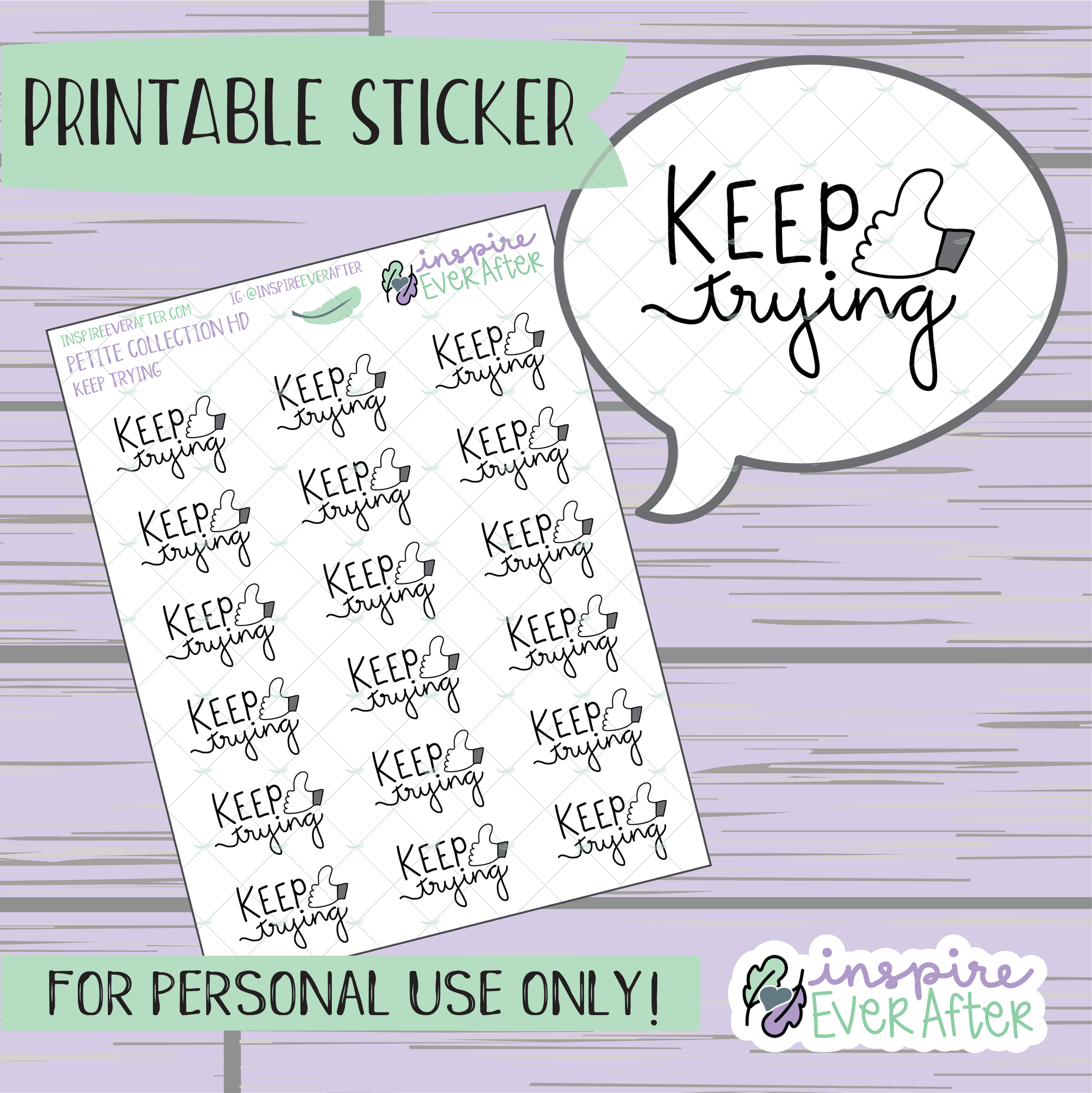 Keep Trying - Printable Stickers - Hand drawn Positive Affirmation Deco Planner Stickers