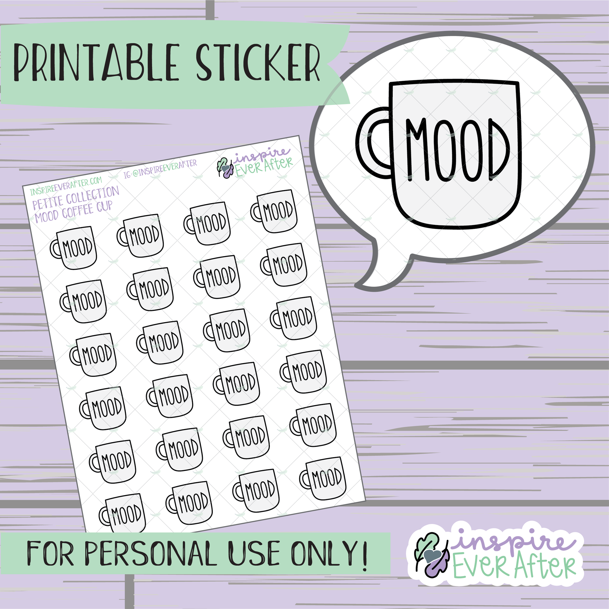 Mood Coffee Cup - Printable Stickers - Hand drawn Beverage Deco Planner Stickers