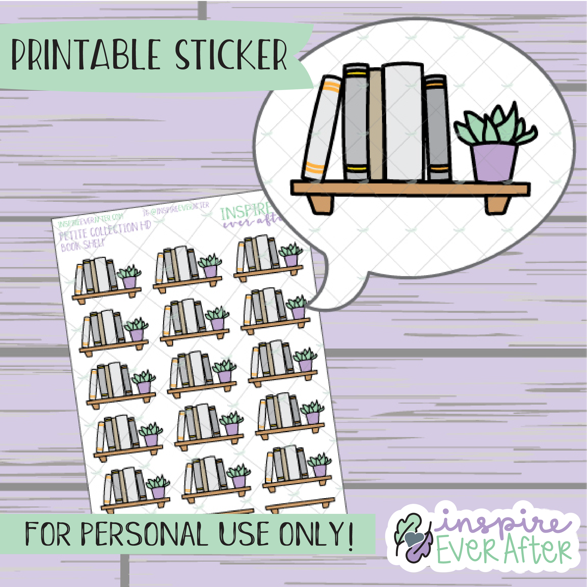 Neutral Book Shelf - Printable Stickers - Hand drawn Reading Deco Planner Stickers