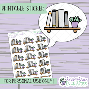 Neutral Book Shelf - Printable Stickers - Hand drawn Reading Deco Planner Stickers