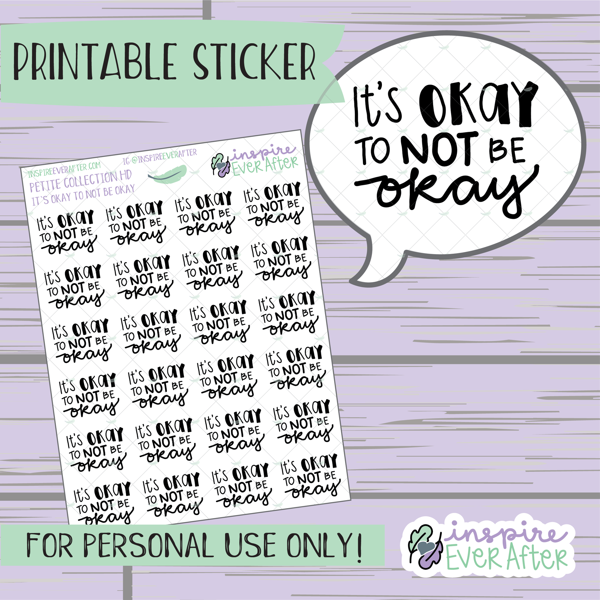 It's Okay To Not Be Okay - Printable Stickers - Hand drawn Positive Affirmation Deco Planner Stickers