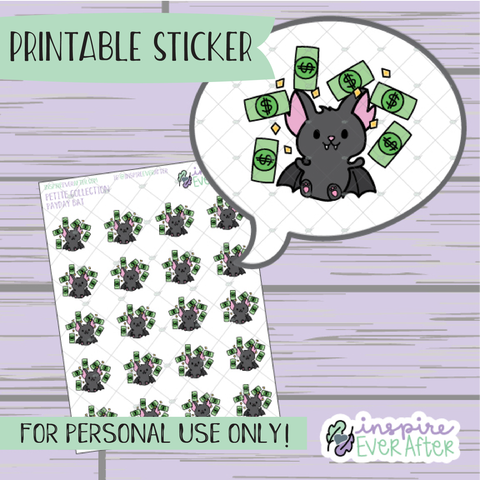 Batrick the Bat Payday - Printable Stickers - Hand drawn Character Deco Planner Stickers