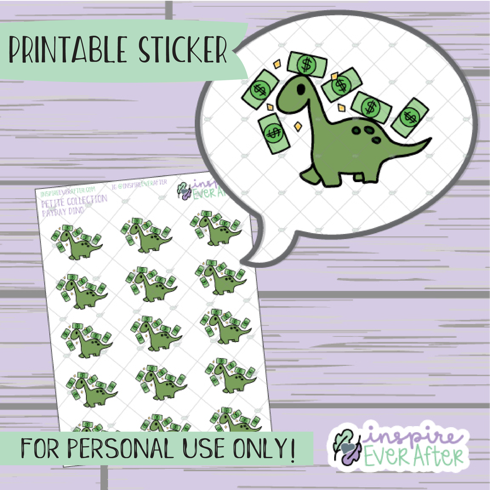 Dino Payday - Printable Stickers - Hand drawn Character Deco Planner Stickers