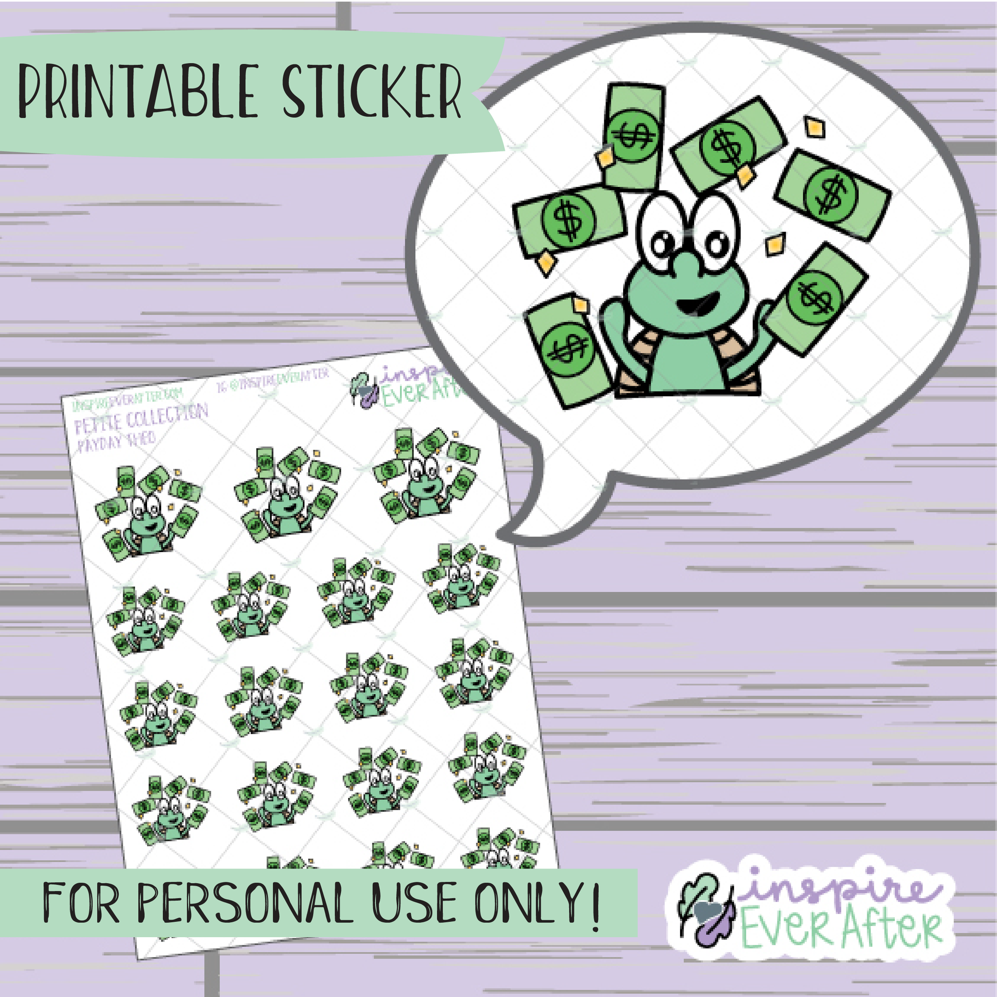 Theo the Turtle Payday - Printable Stickers - Hand drawn Character Deco Planner Stickers