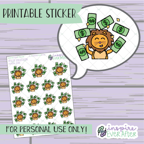 Zion the Lion Payday - Printable Stickers - Hand drawn Character Deco Planner Stickers