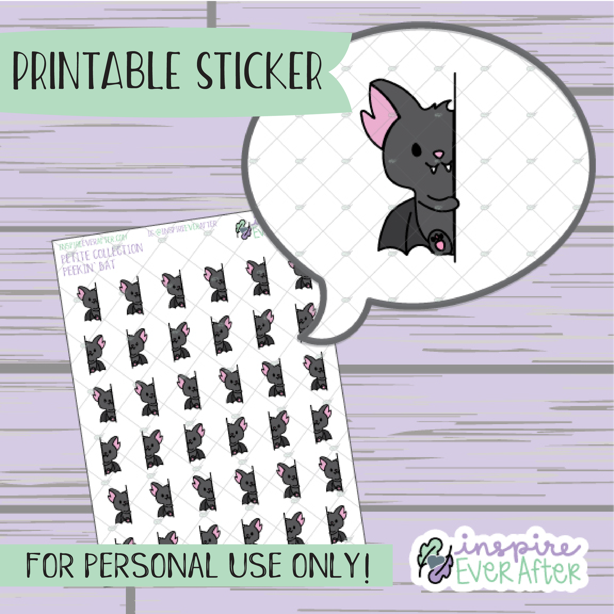 Batrick the Bat Eats Peekin' - Printable Stickers - Hand drawn Character Deco Planner Stickers