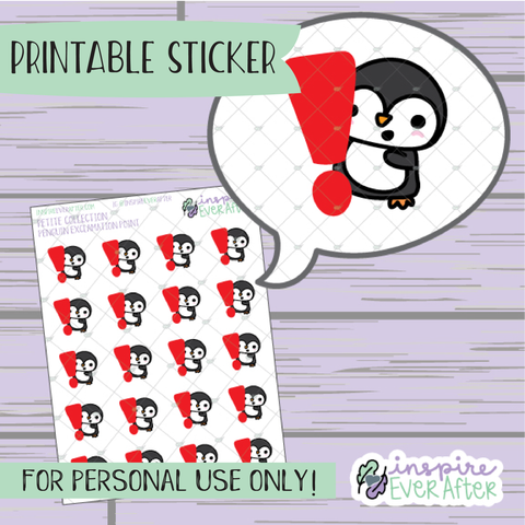 Penguin Exclamation Point - Printable Stickers - Hand drawn Character Deco Planner Stickers