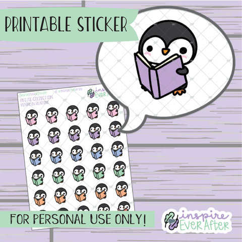 Penguin Reading - Printable Stickers - Hand drawn Character Book Deco Planner Stickers