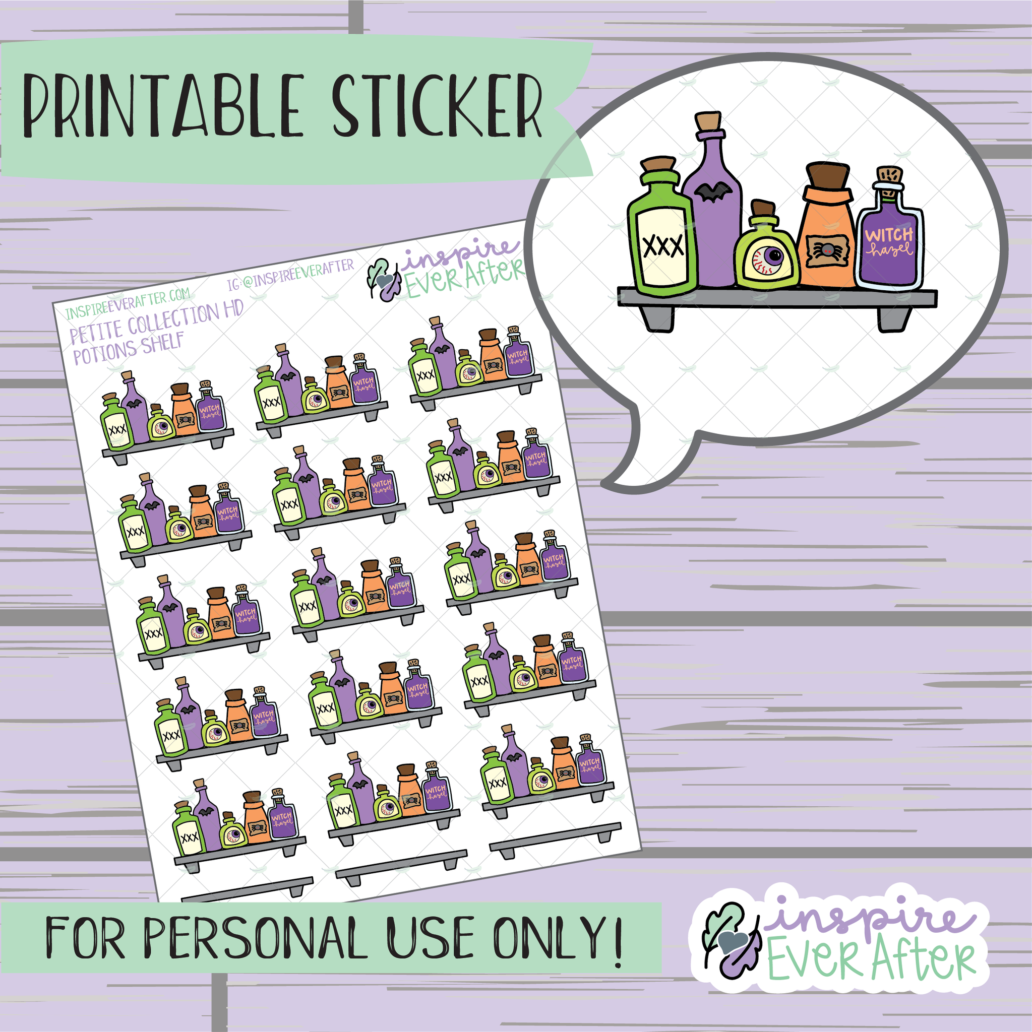 Potions Shelf - Printable Stickers - Hand drawn Halloween Deco Planner Stickers