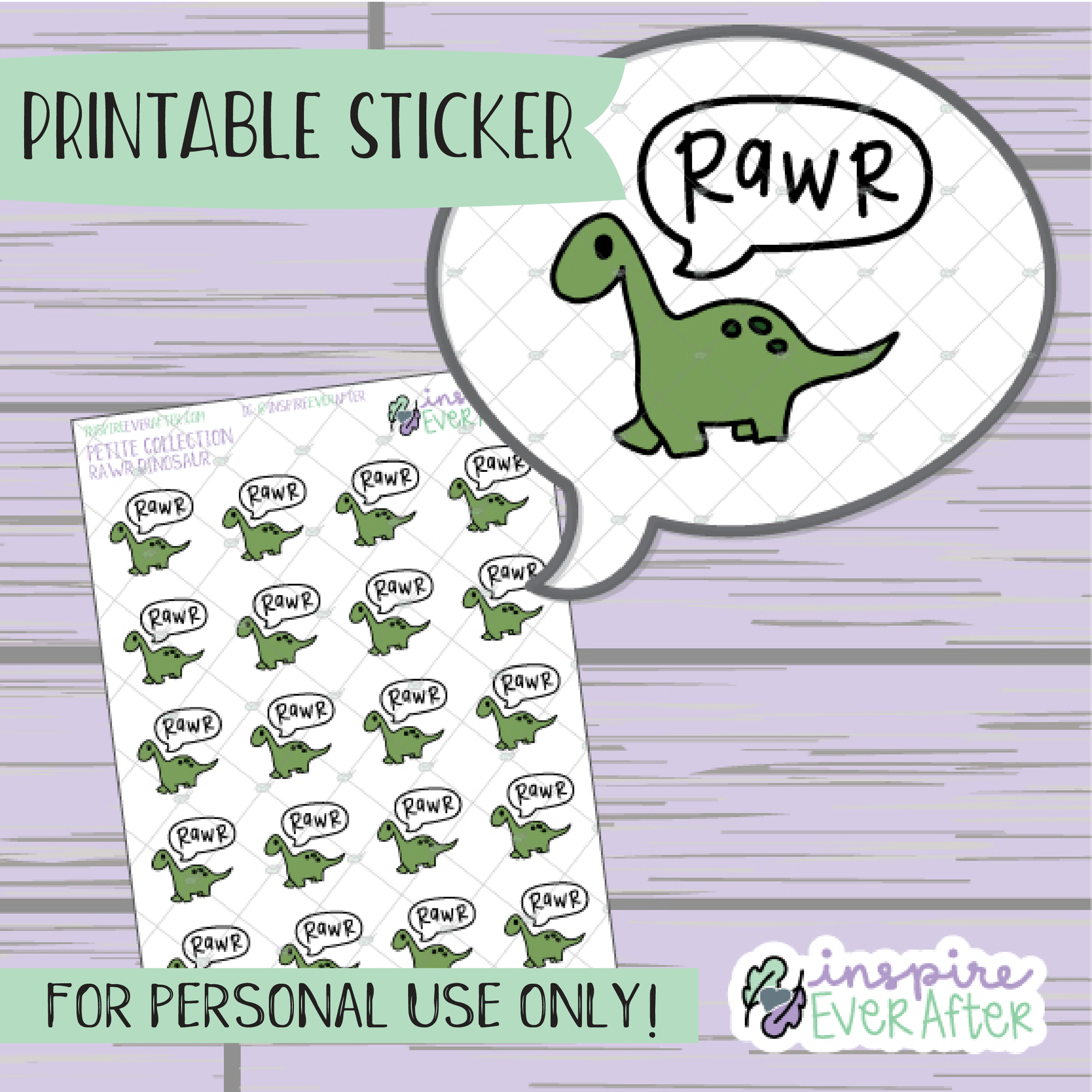 Rawr Dino - Printable Stickers - Hand drawn Character Deco Planner Stickers