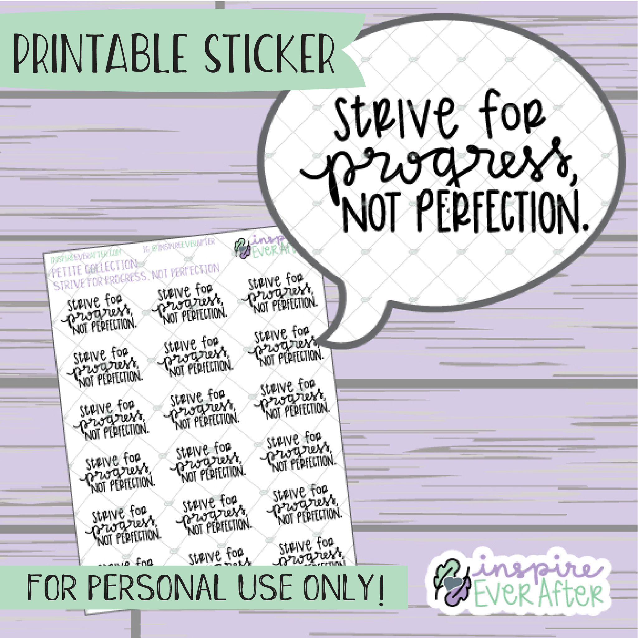 Strive for Progress, Not Perfection - Printable Stickers - Hand drawn Positive Affirmation Deco Planner Stickers