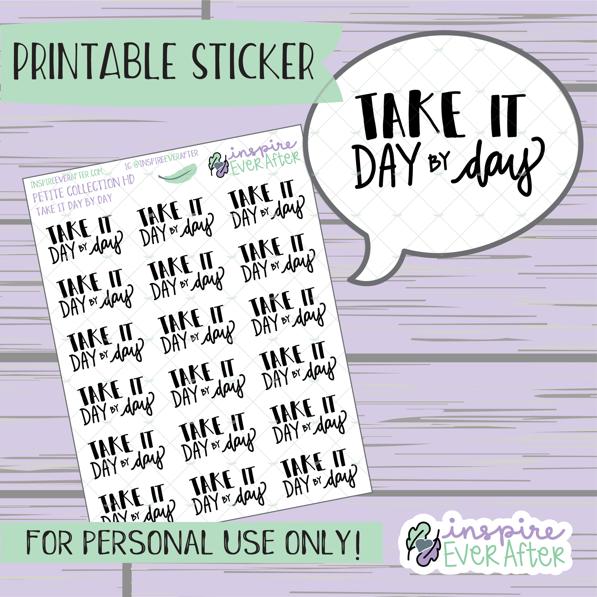 Take It Day By Day - Printable Stickers - Hand drawn Positive Affirmation Deco Planner Stickers