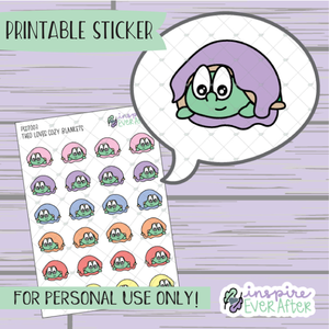 Theo the Turtle Cozy Blanket - Printable Stickers - Hand drawn Character Self-care Deco Planner Stickers