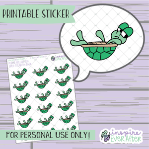 Theo the Turtle Stuck on Back - Printable Stickers - Hand drawn Character Deco Planner Stickers