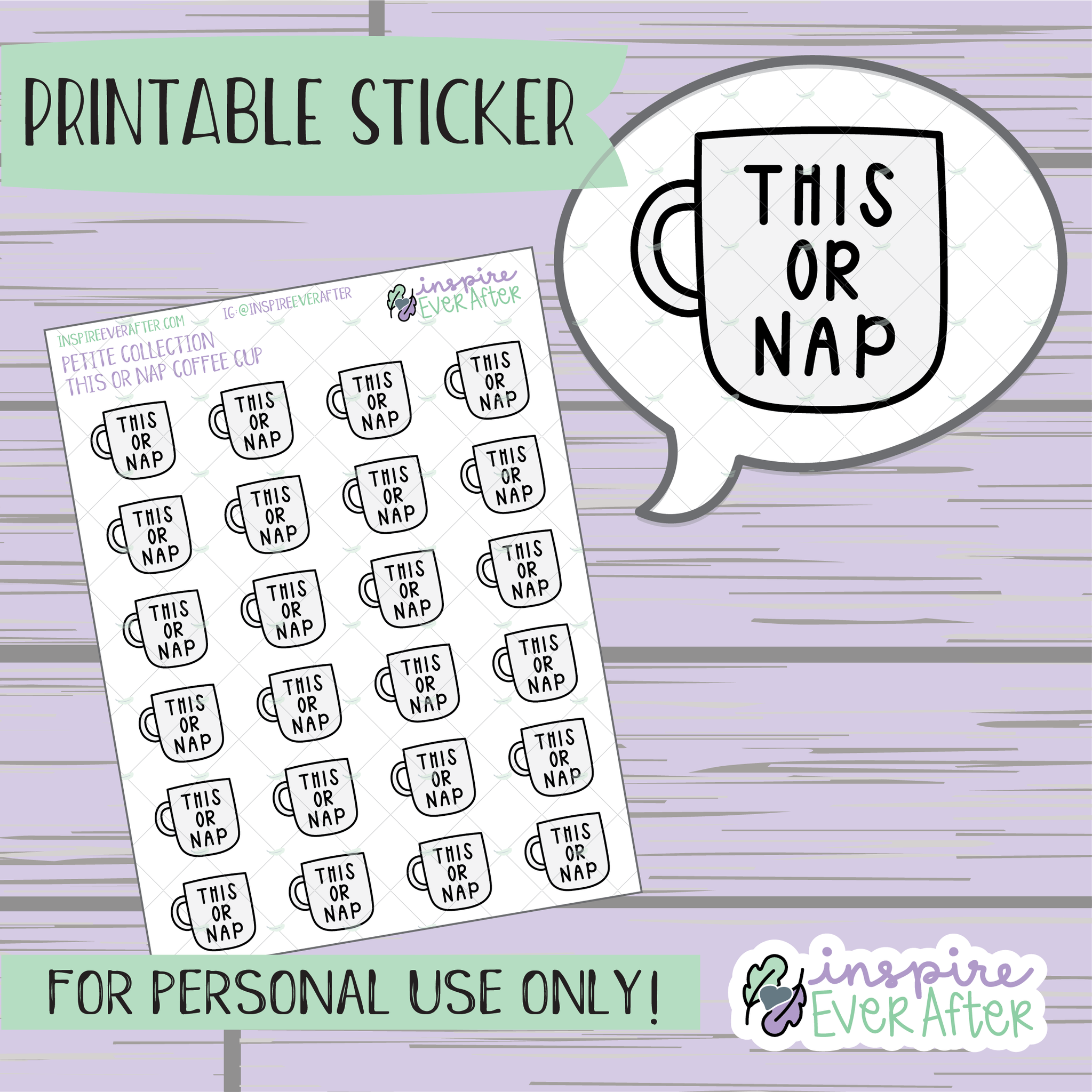 This OR Nap Coffee Cup - Printable Stickers - Hand drawn Beverage Deco Planner Stickers