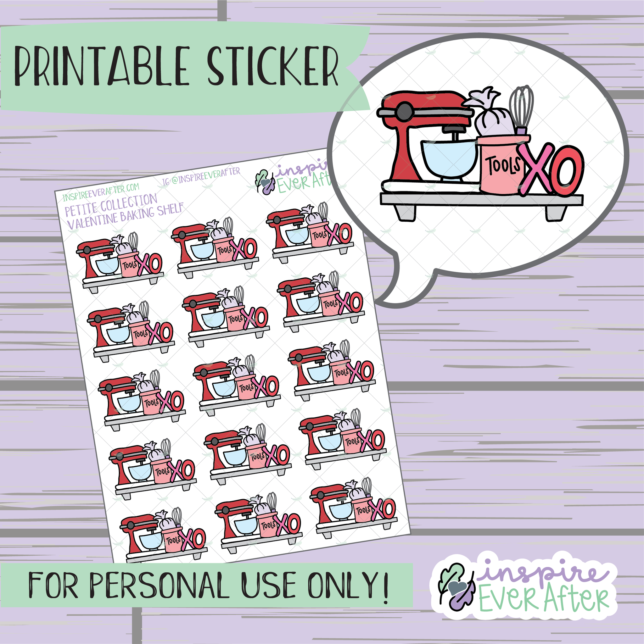 Valentine Baking Shelf - Printable Stickers - Hand drawn Food Deco Planner Stickers