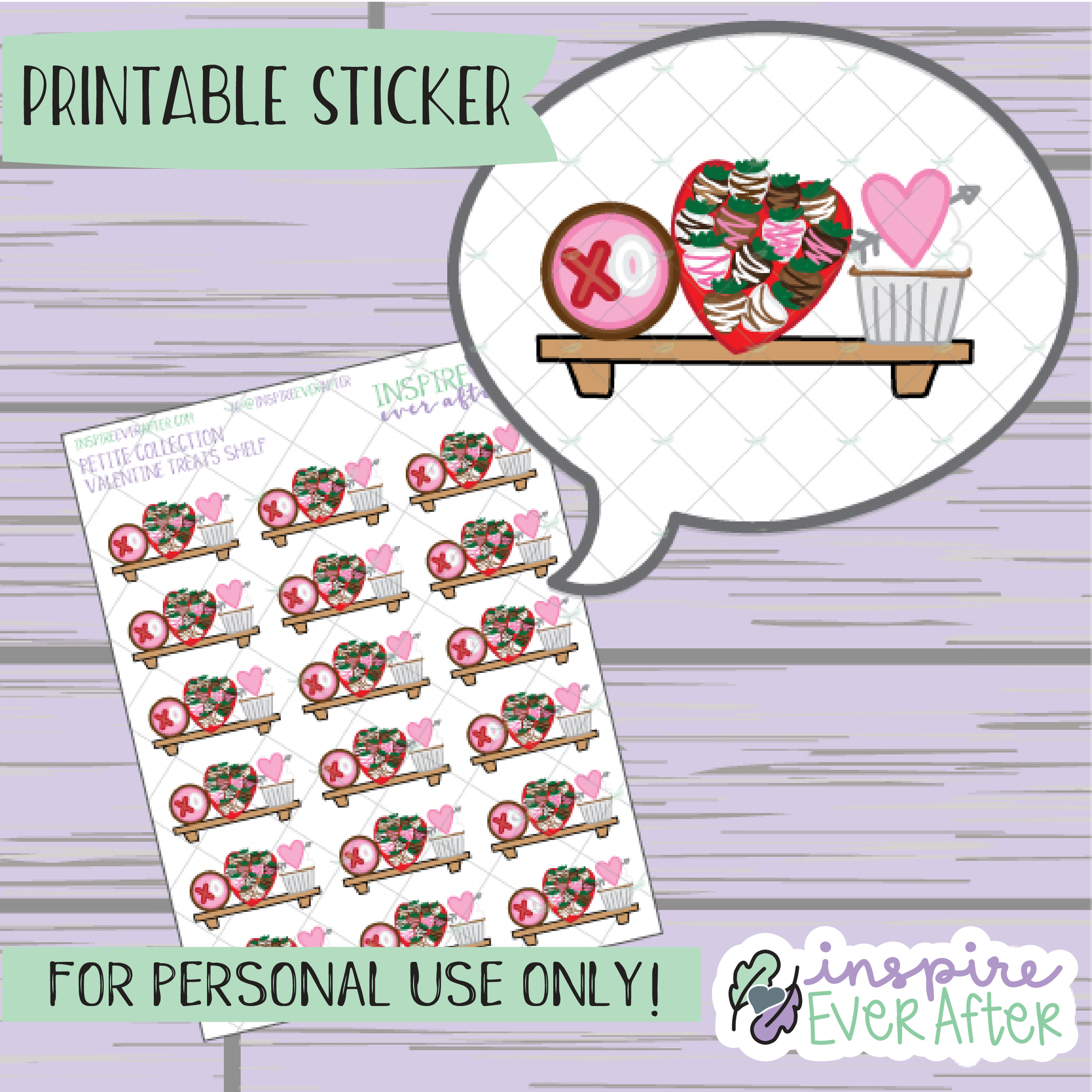 Valentine's Treats Shelf - Printable Stickers - Hand drawn Food Deco Planner Stickers