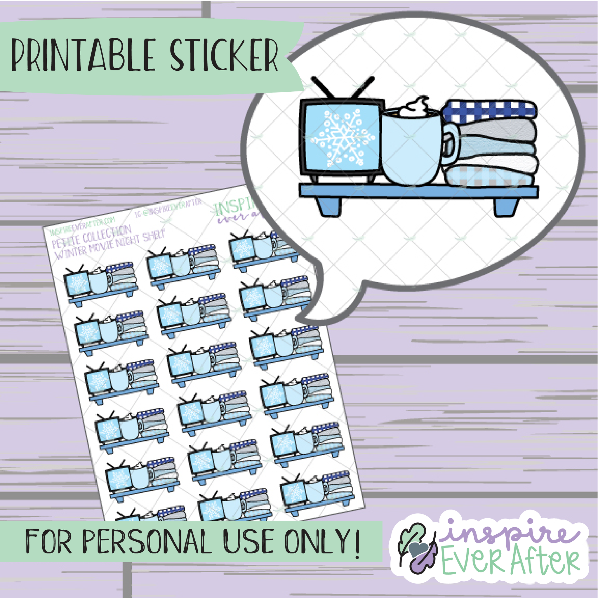 Winter Movie Shelf - Printable Stickers - Hand drawn Holiday Deco Planner Stickers