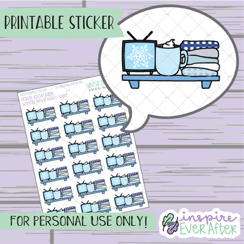 Winter Movie Shelf - Printable Stickers - Hand drawn Holiday Deco Planner Stickers