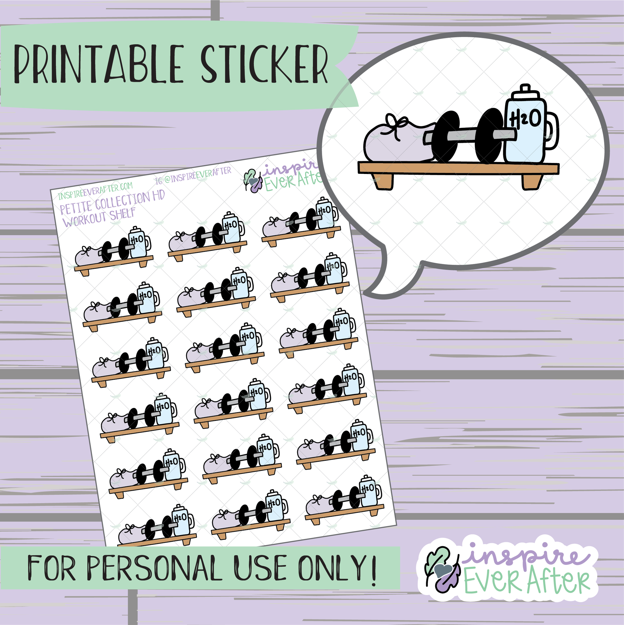 Workout Shelf - Printable Stickers - Hand drawn Fitness Deco Planner Stickers