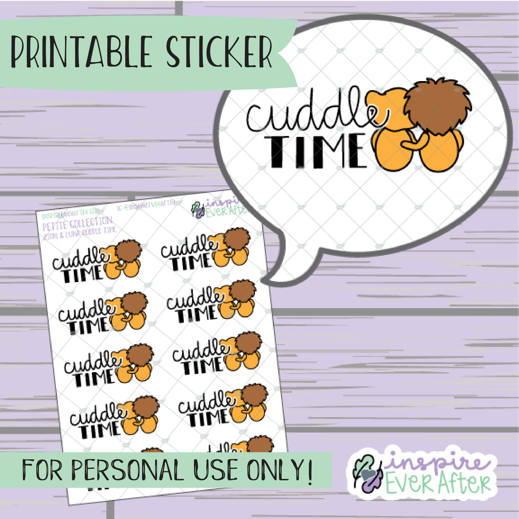 Zion & Luna the Lions Cuddle Time - Printable Stickers - Hand drawn Character Deco Planner Stickers