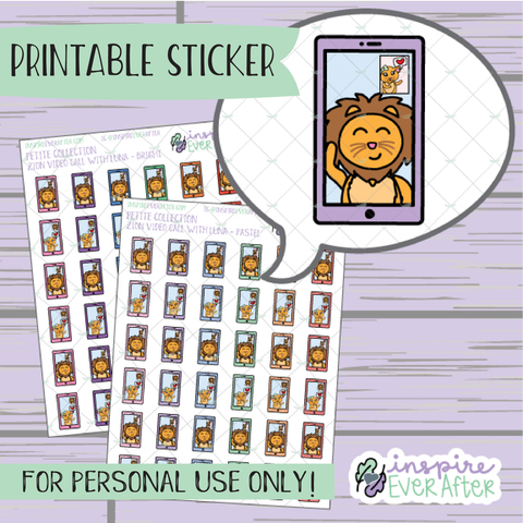 Zion the Lion Video Call with Luna the Lioness - Printable Stickers - Hand drawn Character Deco Planner Stickers