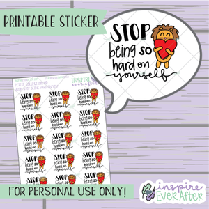 Zion the Lion Stop Being So Hard on Yourself - Printable Stickers - Hand drawn Positive Affirmation Character Deco Planner Stickers