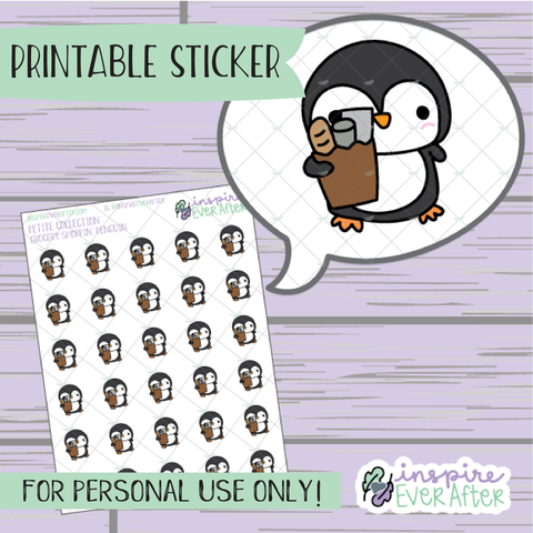 Penguin Grocery Shopping - Printable Stickers - Hand drawn Character Food Deco Planner Stickers