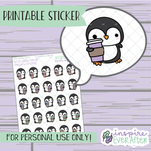 Penguin Loves Coffee - Printable Stickers - Hand drawn Character Beverage Deco Planner Stickers