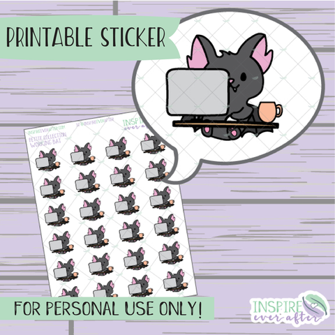 Batrick the Bat Working at Computer - Printable Stickers - Hand drawn Character Deco Planner Stickers