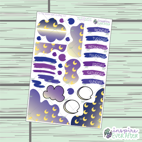 To The Moon Mini Journal Kit ~ Printable Stickers ~ Hand Drawn Functional Planner Weekly Kits