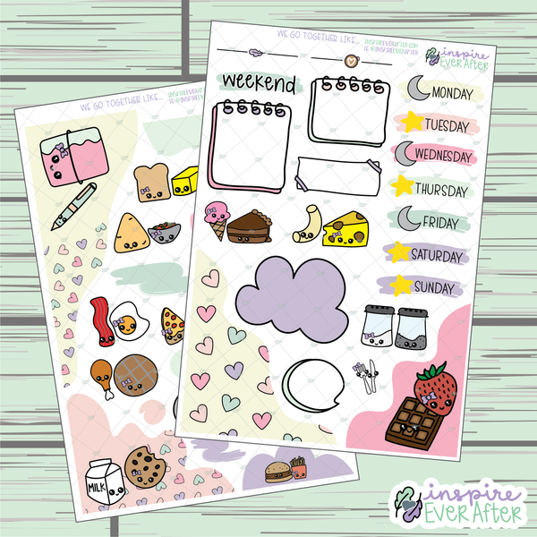 We Go Together Like... Weekly Kit ~ Hand Drawn Functional "Journaling" Kit Planner Stickers