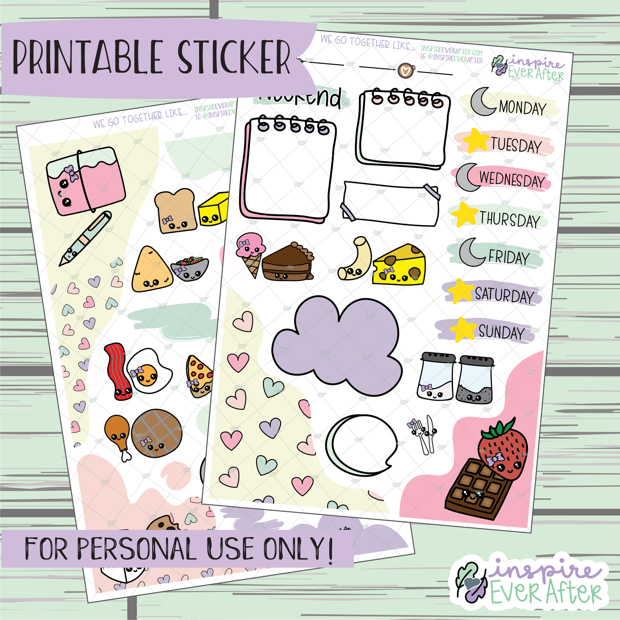 We Go Together Like... Weekly Kit - Printable Stickers - Hand drawn "Journaling Kit" Planner Stickers