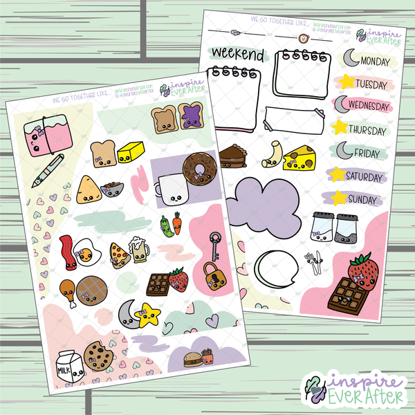 We Go Together Like... Weekly Kit - Printable Stickers - Hand drawn "Journaling Kit" Planner Stickers