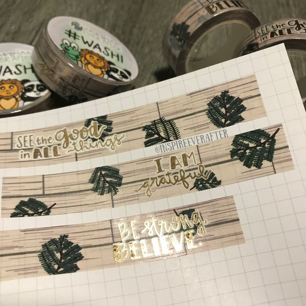 Rustic Wood & Branches Gold Foil Washi Roll ~ Hand Drawn Inspireology Positive Affirmation & Nature ~ Planner Accessories