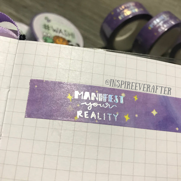 Manifest Your Reality Deep Galaxy Foil Washi Roll ~ Hand Drawn Inspireology Positive Affirmation Planner Accessories