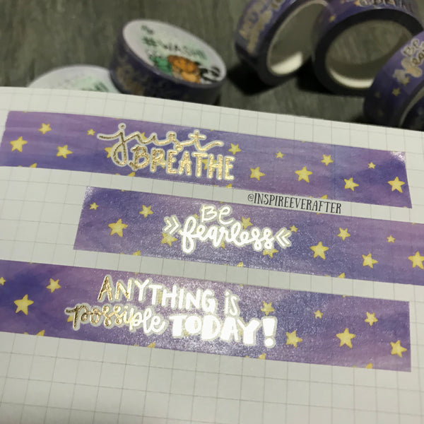 Starry Purple Galaxy Gold Foil Washi Roll ~ Hand Drawn Inspireology Positive Affirmation Planner Accessories