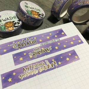 Starry Purple Galaxy Gold Foil Washi Roll ~ Hand Drawn Inspireology Positive Affirmation Planner Accessories