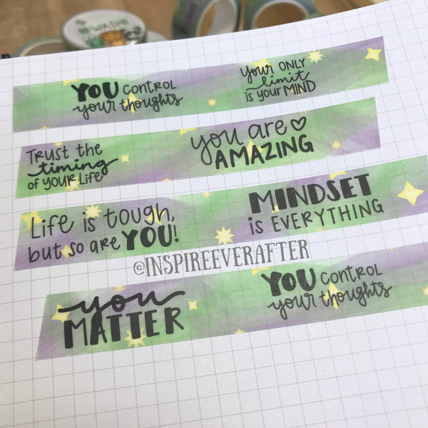 Inspireology Positive Affirmation Washi Roll ~ Hand Drawn Planner Accessories